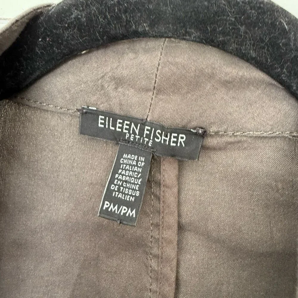 Eileen Fisher Women’s Petite Medium Brown Linen Blend Zip Up Jacket